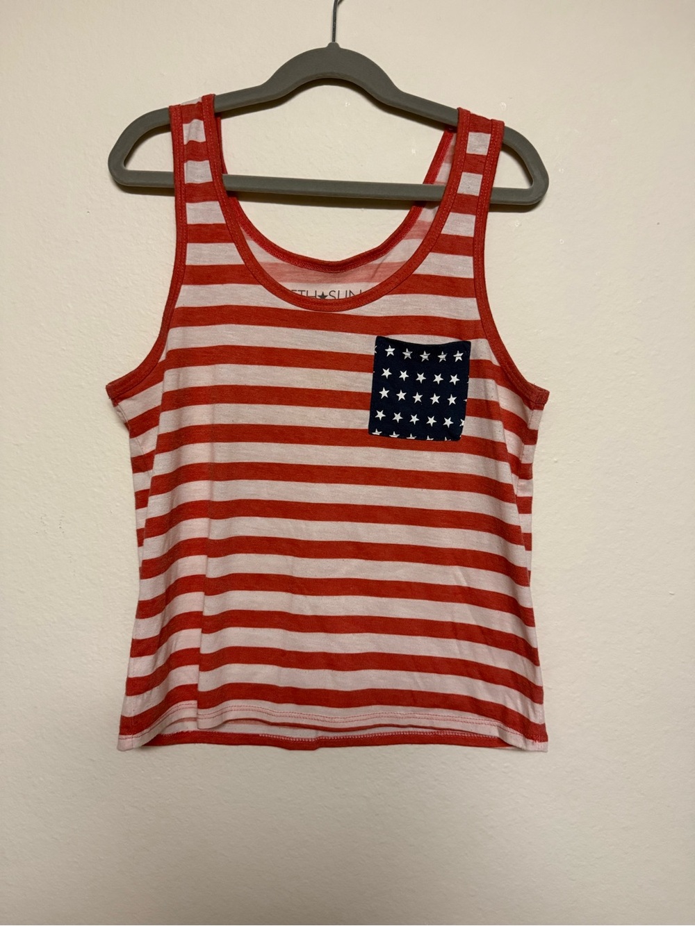 Fifth Sun Red & White Striped Tank with Navy Star Pocket